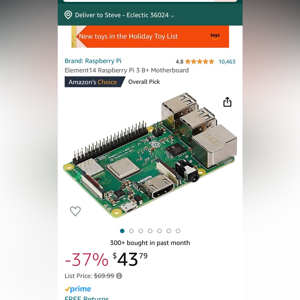 Raspberry Pi 3B+ Motherboard, with monitor, preloaded OS micro SD. power cable